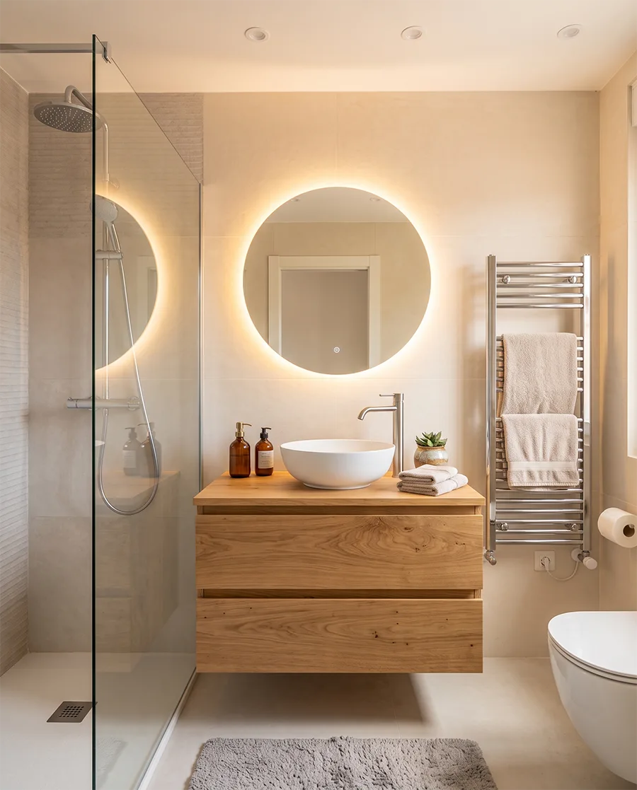 Mueble de lavabo a medida en madera fabricado en taller propio en Vallecas