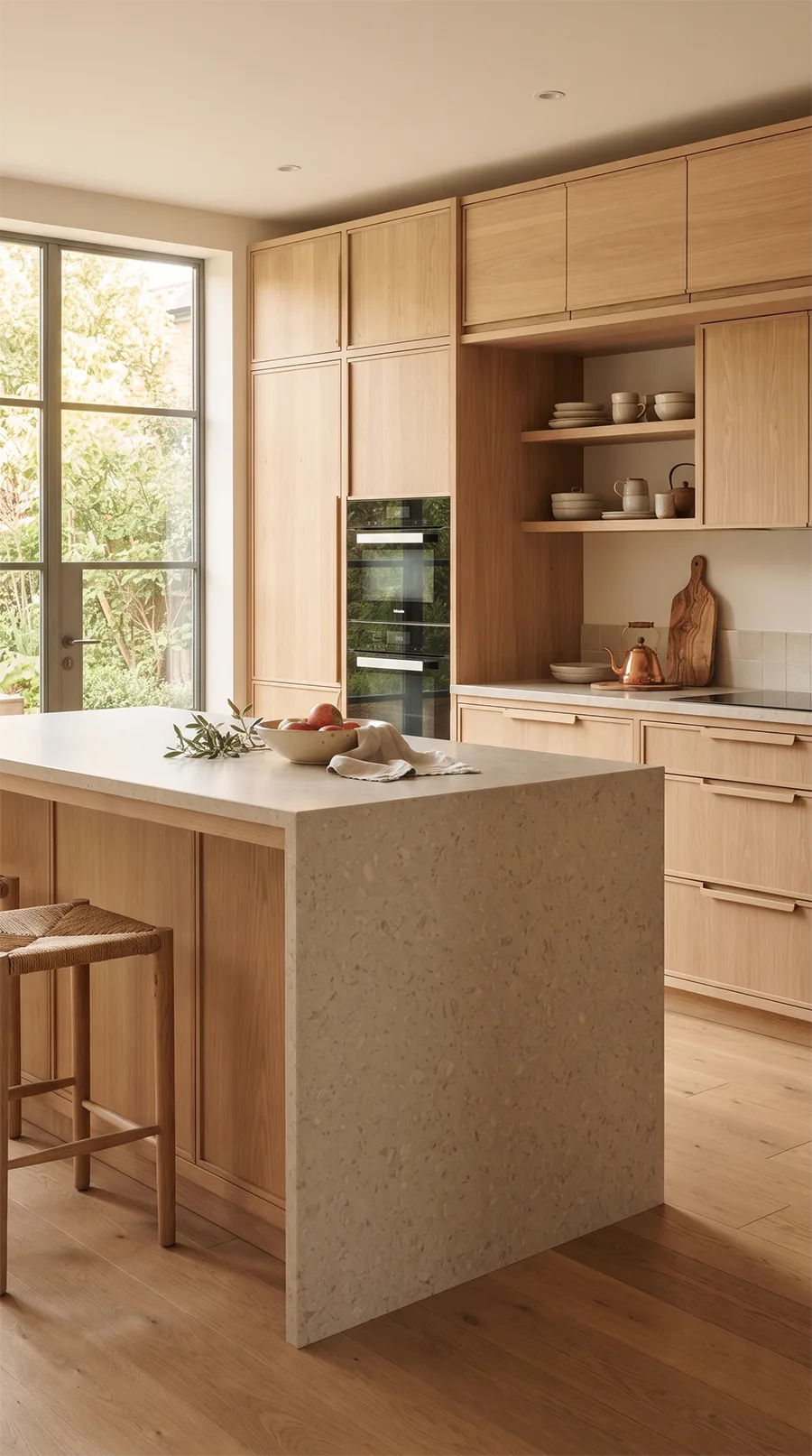 Cocina con muebles a medida de madera fabricados en taller propio en Vallecas